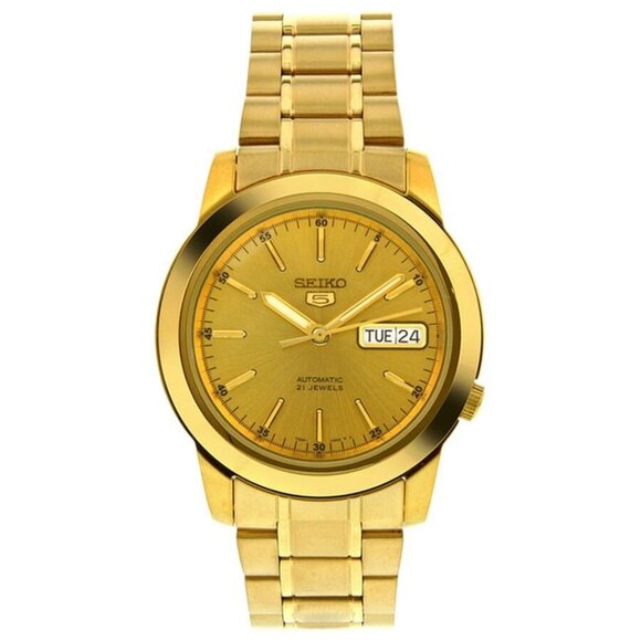 NWT Authentic Seiko Open Box - 5 Automatic Champagne Dial Yellow Gold-tone Men's - Picture 1 of 3